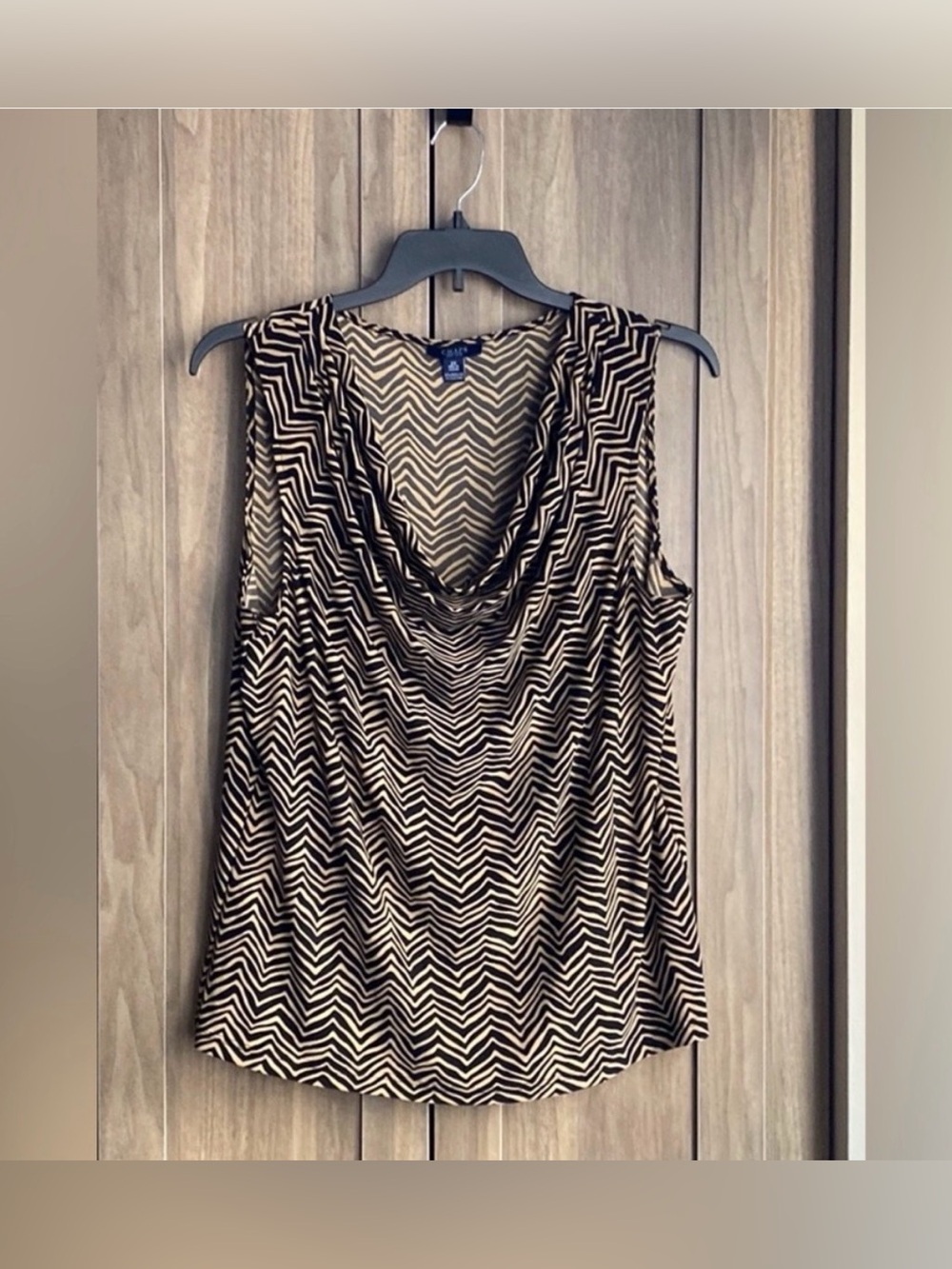 NWOT! Chaps Draped Black Chevron Sleeveless Blouse | 2X
